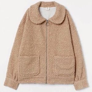 H&M full zip jacket faux shearling light beige XL NWT
